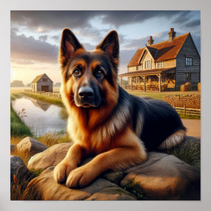 Poster Um German shepherd em um País Russo