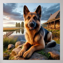 Poster Um German shepherd em um País Russo