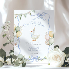 Poster Um Goose Bobalhão laço azul Menino 1º Aniversário