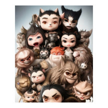 Um grupo colorido de animais bonitos e outros