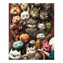 Um grupo colorido de monstros fofos