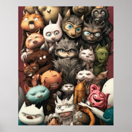 Poster Um grupo colorido de monstros fofos