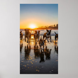 Poster Um grupo de cachorros perseguindo e esmagando