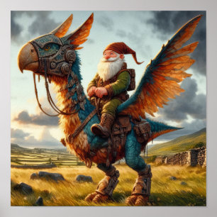 Poster Um Guerreiro Gnomo Posando com seu Dragão