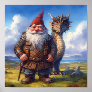 Poster Um Guerreiro Gnomo se posando com seu Dragão