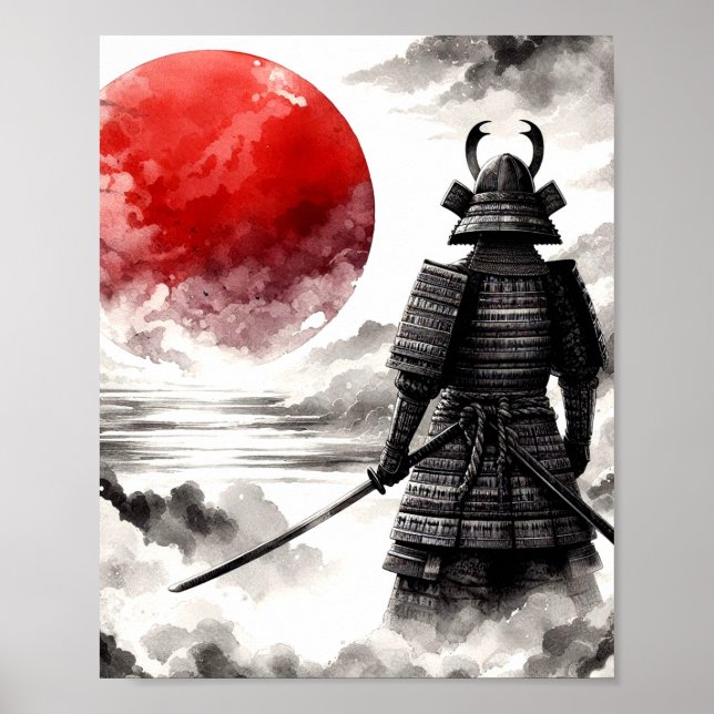 Poster Um Guerreiro Samurai Na Tradicional Armadura Poste (Frente)