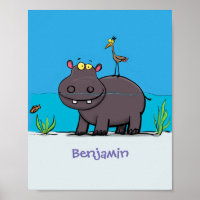 Um hipopótamo engraçado bonito com desenhos animad