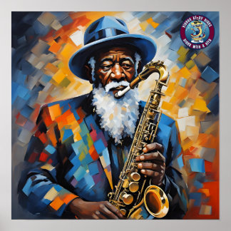 Poster Um homem Blues tocando saxofone