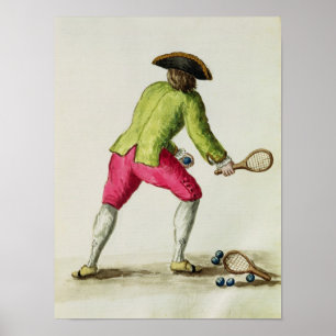 Póster Um homem que joga com uma raquete e as bolas