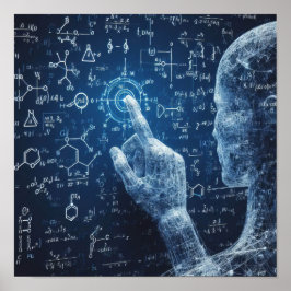 Poster Um humanoide interagindo com um conselho de dados