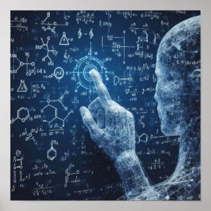 Poster Um humanoide interagindo com um conselho de dados