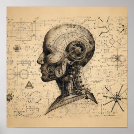 Poster Um humanoide sobreposto a uma folha de dados