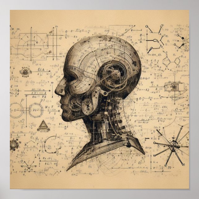 Poster Um humanoide sobreposto a uma folha de dados (Frente)