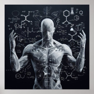 Poster Um humanoide sobreposto a uma folha de dados