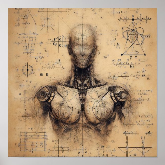 Poster Um humanoide sobreposto a uma folha de dados (Frente)