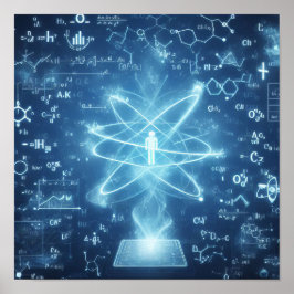 Poster Um humanoide sobreposto a uma folha de dados