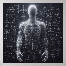 Poster Um humanoide sobreposto a uma folha de dados