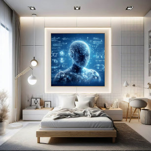 Poster Um humanoide sobreposto a uma folha de dados