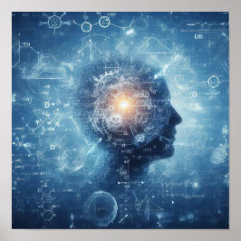 Poster Um humanoide sobreposto a uma folha de dados