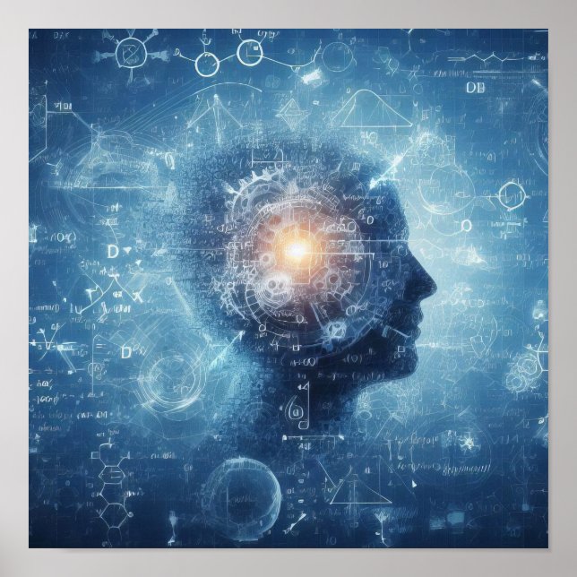 Poster Um humanoide sobreposto a uma folha de dados (Frente)