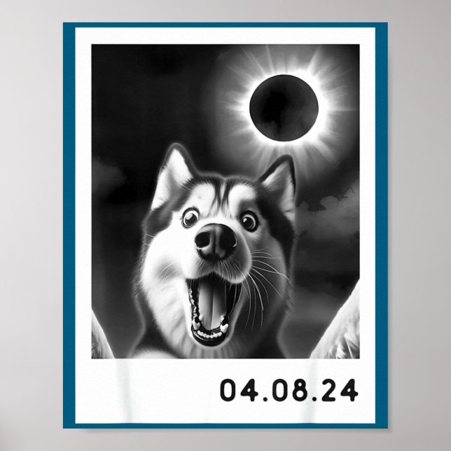 Poster Um Husky Siberiano da Totalidade do Eclipse Solar (Frente)