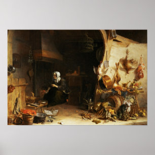 Póster Um interior da cozinha com uma menina de empregado