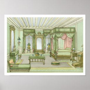 Poster Um interior do quarto no estilo de Henri II (litho