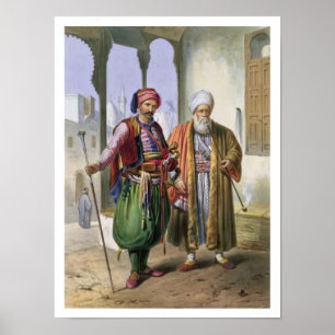 Póster Um Janissary e um comerciante no Cairo, ilustraç
