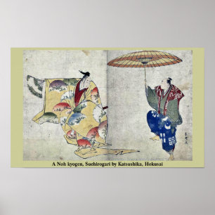 Poster Um kyogen de Noh, Suehirogari por Katsushika,