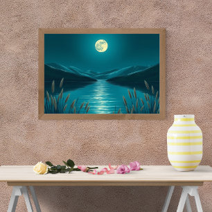 Poster Um Lago Sereno ao Luar entre Caneiros Sussurrantes