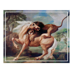 Póster Um Leão Atacando Uma Pintura De Cavalo-17620