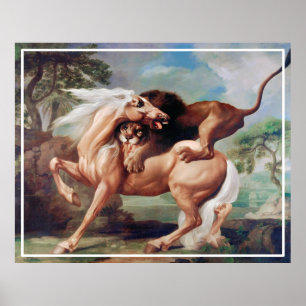 Poster Um Leão Atacando Uma Pintura De Cavalo-17620