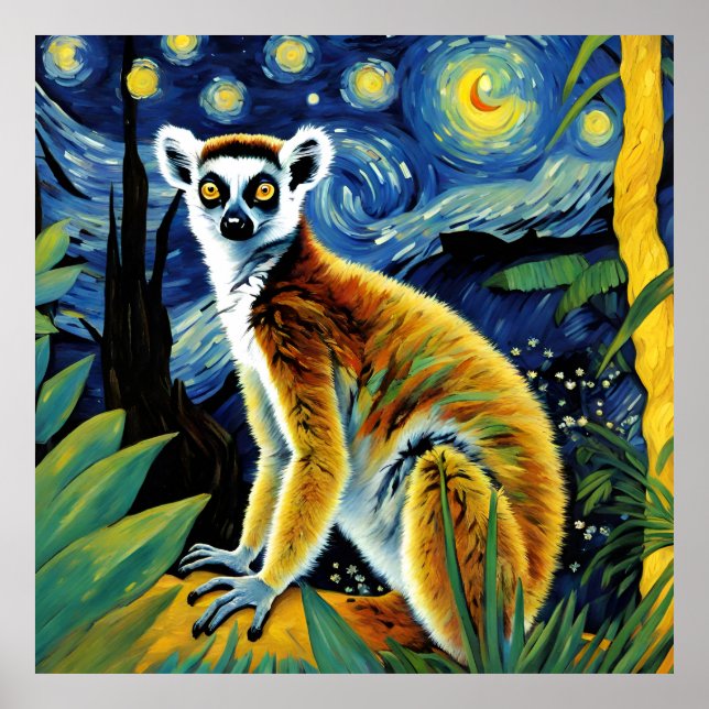 Poster Um Lemur na Noite Estrelada (Frente)