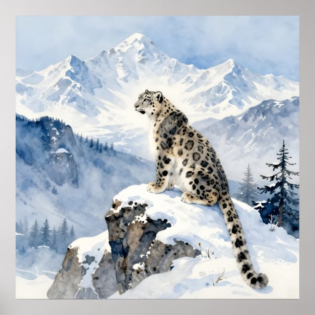 Poster Um Leopardo da Neve no Pico Nevado (Frente)