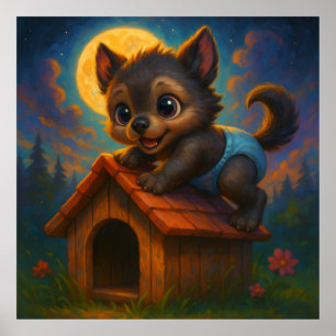 Poster Um Lobisomem Bonito na Casa dos Cachorros Fantasia