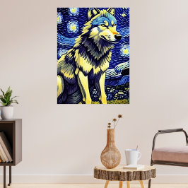 Poster Um Lobo na Noite Estrelada