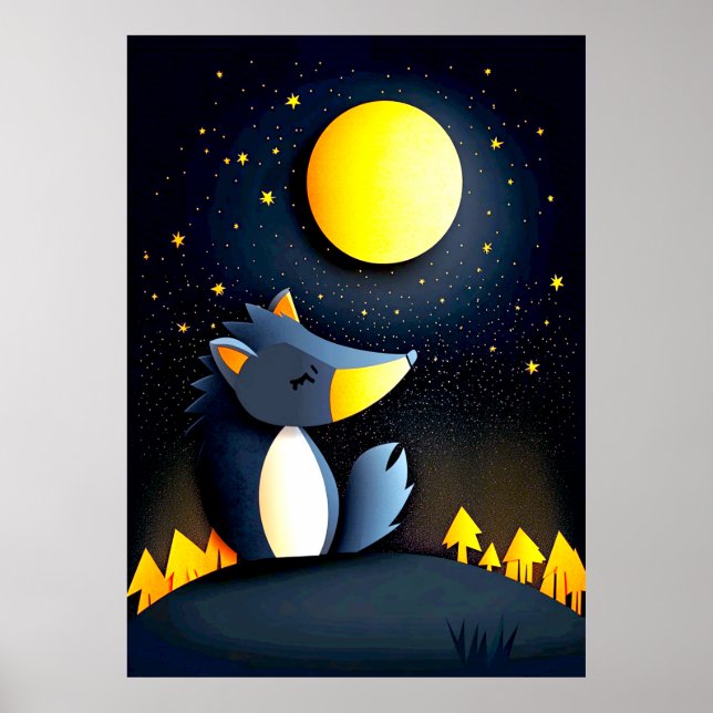 Poster Um lobo sereno repousa numa colina (Frente)