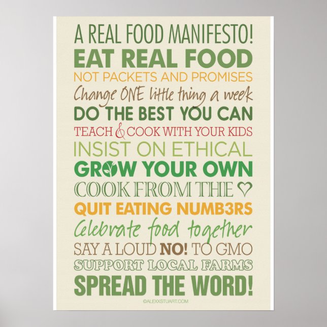 Póster Um manifesto Comida real (Frente)