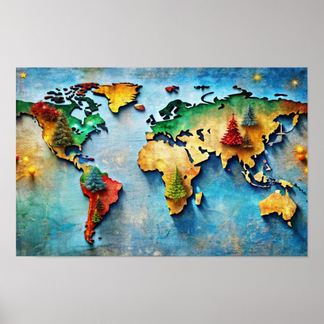 Poster Um Mapa Artístico Vibrante do Mundo (Frente)