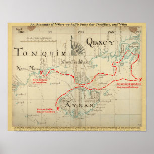 Póster Um mapa autêntico de 1690 piratas (com enfeites)
