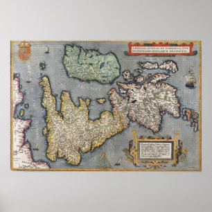 Poster Um mapa de Grâ Bretanha   1587