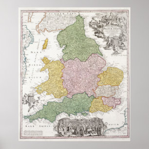 Poster Um mapa de Inglaterra   1760