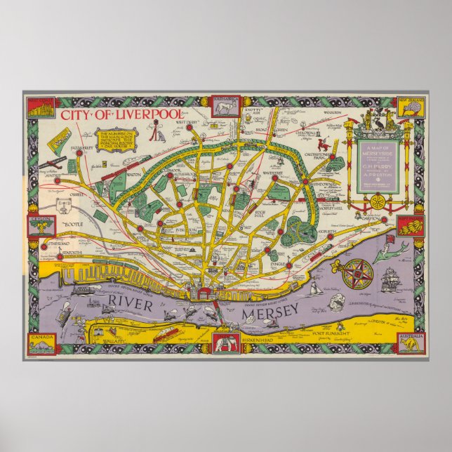 Poster Um mapa de Merseyside, Liverpool (Frente)