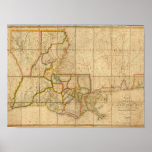 Póster Um mapa do estado de Louisiana