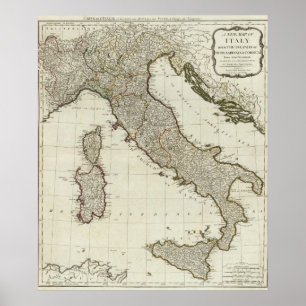Póster Um mapa novo de Italia com as ilhas de Sicília