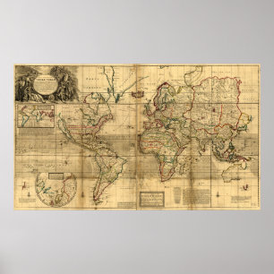 Póster Um mapa novo e correto do mundo inteiro