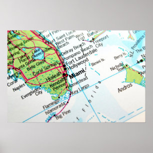 Póster Um mapa que mostra a cidade americana de Miami