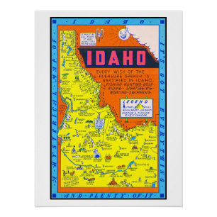Póster Um Mapa Retroativo Histérico de Idaho 1949