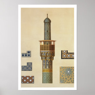Póster Um minarete e uns detalhes cerâmicos da mesquita