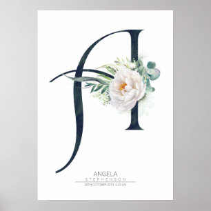 Poster Um Monograma de Letra Flores Brancas e Folhagens